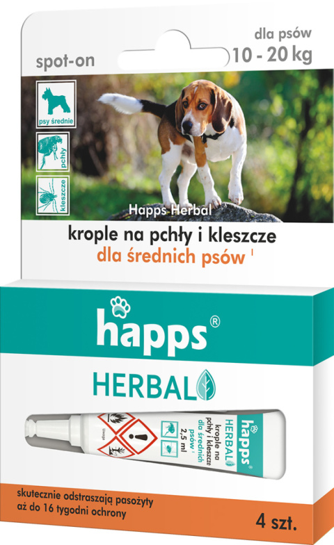 HAPPS Herbal - krople na pchły i kleszcze dla średnich psów 10-20kg